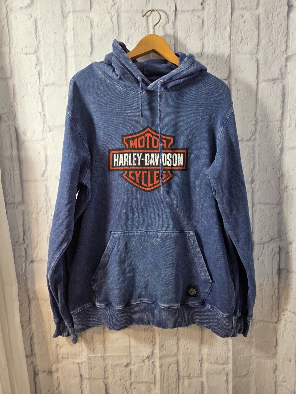 Harley-Davidson Medium Acid Wash Blue Orange Logo Medium Weight Hoodie (FLAW)